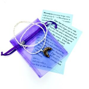 Gemstone Choker Necklace Crescent Moon Tiger Eye Moonstone Tiger’s Eye